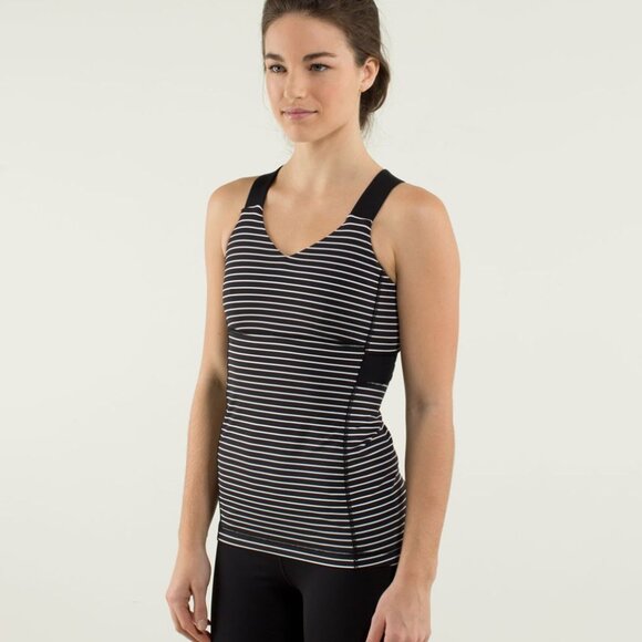 Lululemon Push Your Limits Tank top / workout shirt w/ bra black & white striped - Picture 3 of 7
